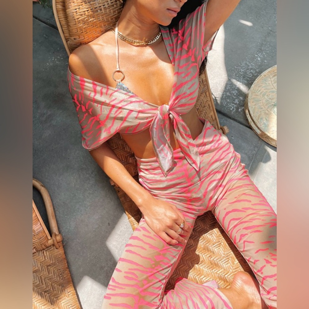 Beach Bunny Pink and tan Swim Coverup pants